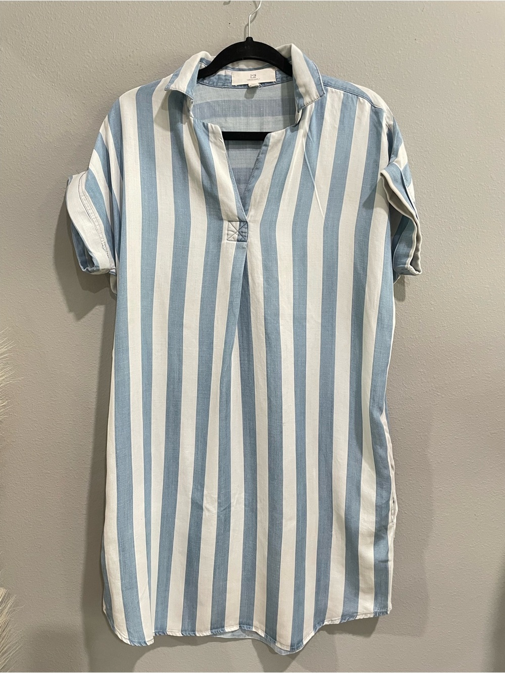 Thread & Supply Blue/White Striped Lyocell Shirt Tunic Dress w/Pockets (S)